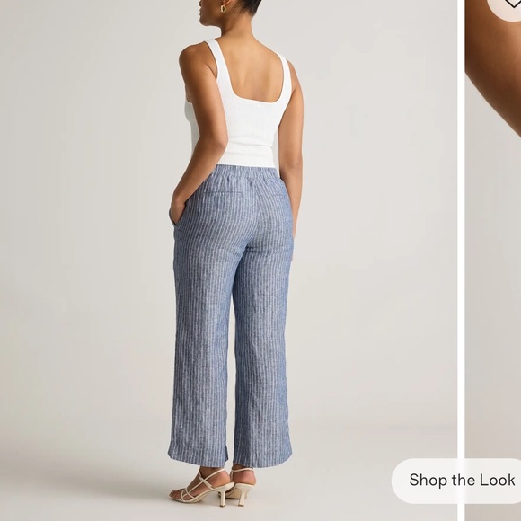 Quince European Linen Wide Leg Pull-On Pants Ankle Chambray Striped Sz S - Picture 2 of 11
